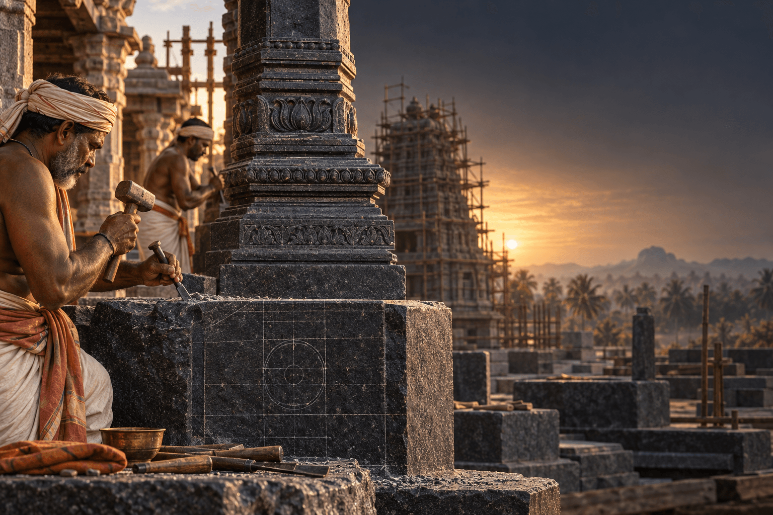 Conceptual temple construction craftsmanship